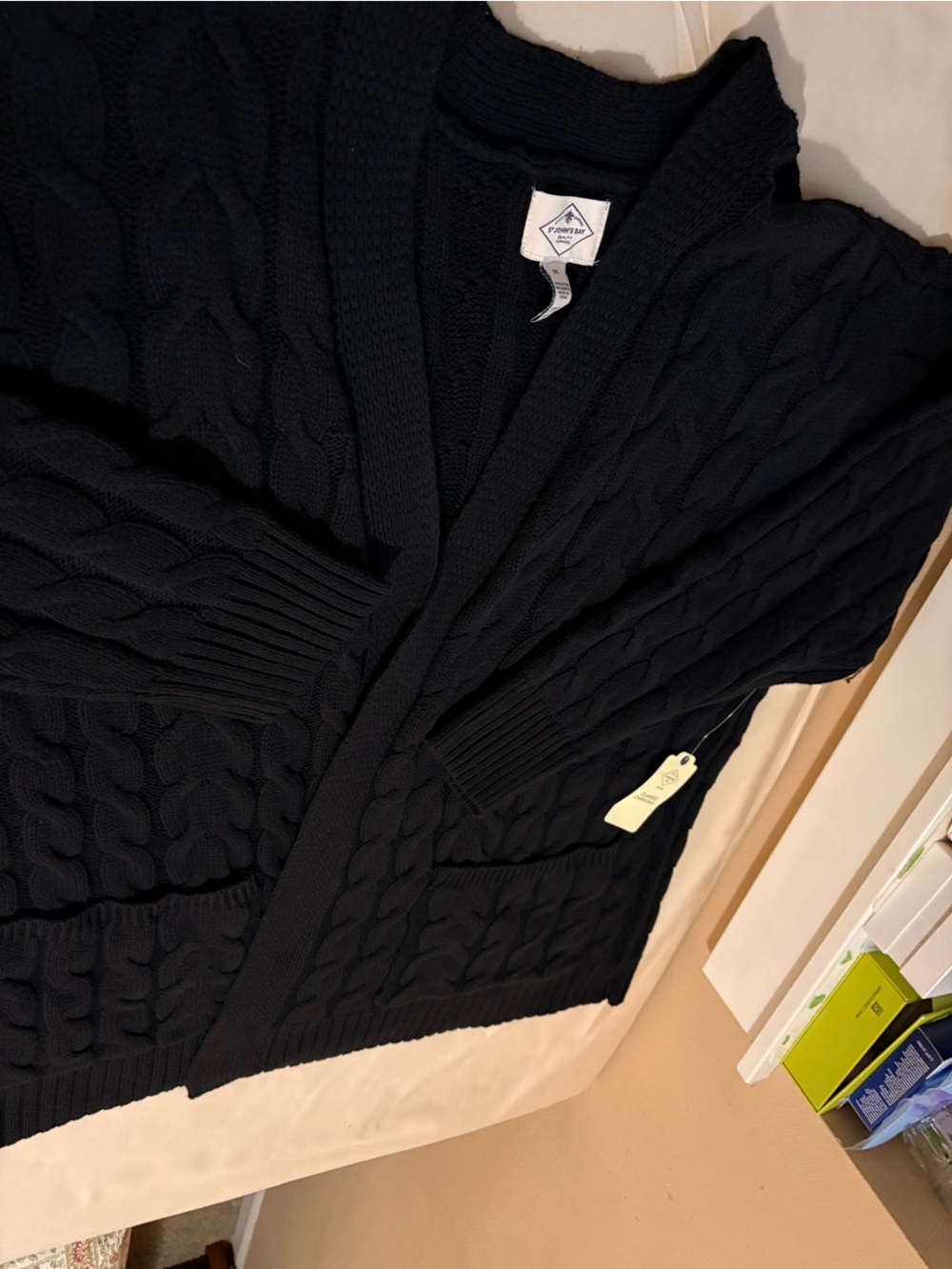 St. John's Bay Black Cable-Knit Open-Front Cardigan